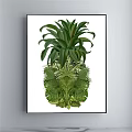 Tropical Plant Painting With Monstera Palm Leaves In Oval Composition On White Background Black Frame