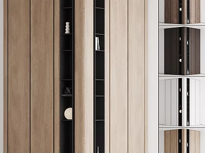 Modern Decorative Cabinet with Wooden Finish Open Shelves and Closed Storage Design 3d model