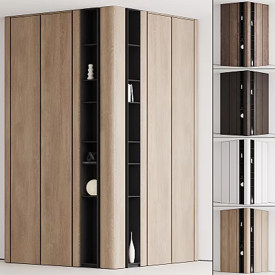 Modern Decorative Cabinet with Wooden Finish Open Shelves and Closed Storage Design 3d model