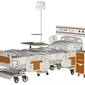 Adjustable Medical Bed With IV Pole Control Panel Headboard Wheels And Side Rails 3d model