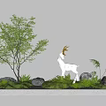 Garden Landscape Design With Deer Sculpture Green Trees And Stones