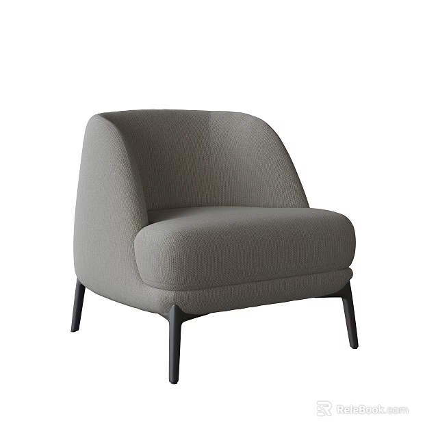 Modern Gray Fabric Single Sofa with Black Legs and Comfortable Design 3d model