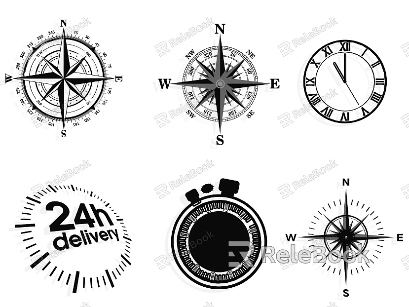 Compass Scale Direction Compass Steering Wheel Azimuth Compass Wall Decorative Element Symbol Icon Silhouette model