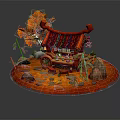Red Commercial Equipment Structure With Orange Elements And Green Plants