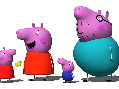 Peppa Pig Family Dolls With Various Colored Clothes Father Glasses And George Yellow Duck 3d model