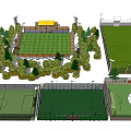 Multiple Football Fields With Surrounding Trees Spectator Stands And Greenery Areas 3d model