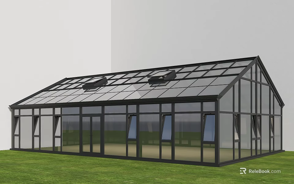 Modern Black Aluminum Frame Glass Sunroom With Multiple Ventilation Windows For Residential Outdoor Areas 3d model 