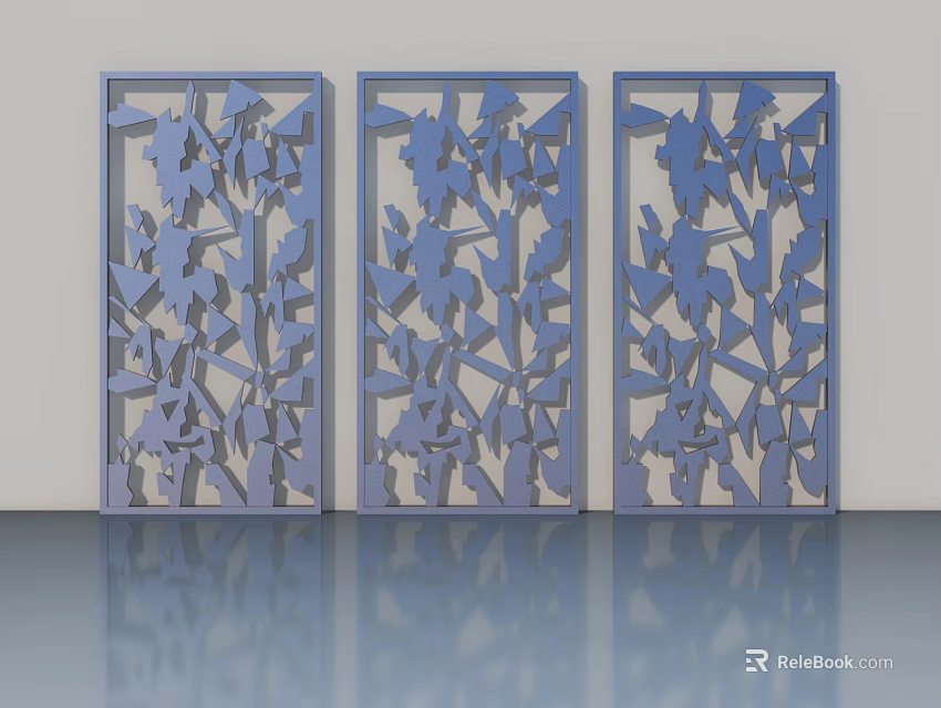 Blue Decorative Swing Door Panels With Carved Floral Patterns And Modern Design 3d model 