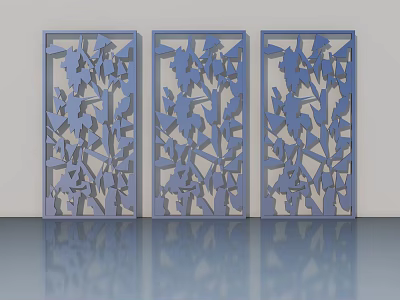 Blue Decorative Swing Door Panels With Carved Floral Patterns And Modern Design 3d model