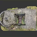 Vintage Mechanical Winch Model With Grass Covered Stone Base And Metal Parts