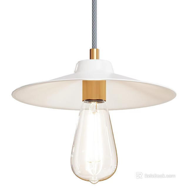 Sleek Modern Pendant Light With White Shade Gold Base And Transparent Bulb For Interior 3d model 