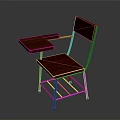 Wooden Study Chair With Attached Writing Desk And Metal Frame