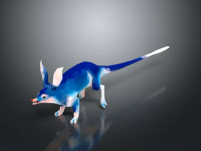 Blue Fantasy Creature 3D Character With Large Ears Long Tail And Red Nose 3d model