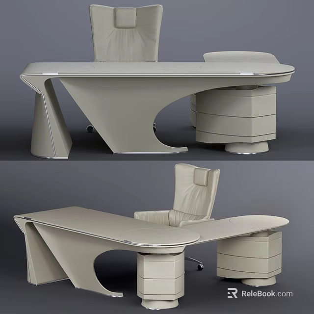 Sleek Modern Light Luxury Executive Office Desk And Ergonomic Leather Chair Combination For Business Workspace 3d model 