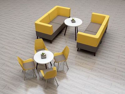 Modern Lounge Area Seating With Yellow Gray Sofa Round White Tables And Chairs 3d model