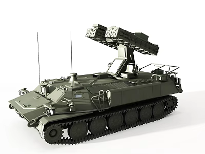 Military Green Combat Tracked Tank With Missile Launcher And Two Antennas Design 3d model