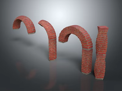Red Brick Columns Featuring Curved And Straight Designs In Contemporary Architectural Style 3d model