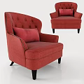 Red Single Sofa With Button Tufted Backrest Curved Armrests And Black Legs 3d model