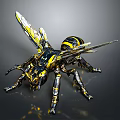 Realistic Mechanical Bee With Yellow Black Stripes And Metallic Wings Design