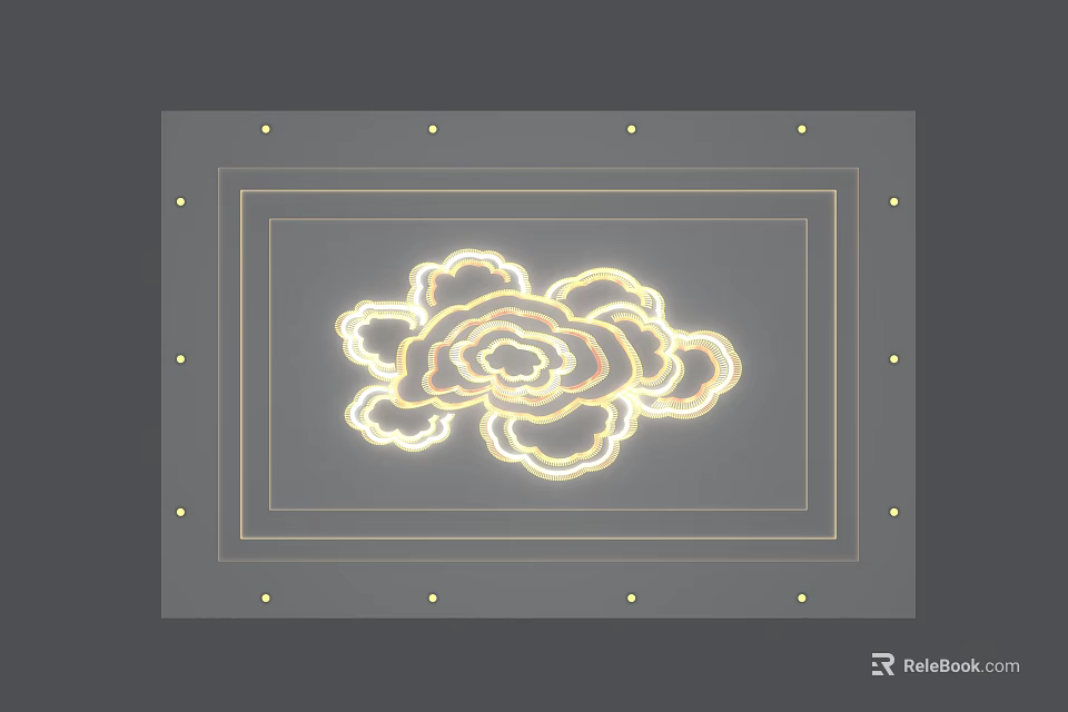 Unique shaped Pendant Light Featuring Illuminated Cloud like Floral Design Square Frame and Golden Border 3d model 