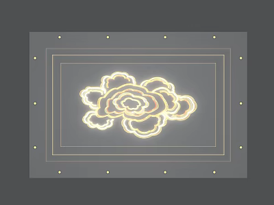 Unique shaped Pendant Light Featuring Illuminated Cloud like Floral Design Square Frame and Golden Border 3d model