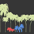 Palm Trees Of Various Sizes With Green Leaves In Tropical Landscape