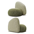 Modern Green Beige Single Sofa With Rounded Design And Soft Knitted Fabric 3d model