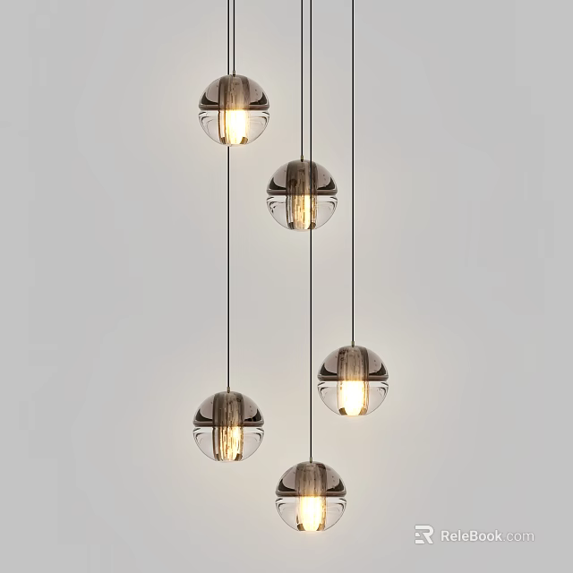 Modern Multiple Spherical Glass Chandelier Design With Hanging Lighted Orbs 3d model 