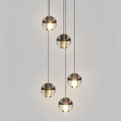 Modern Multiple Spherical Glass Chandelier Design With Hanging Lighted Orbs 3d model