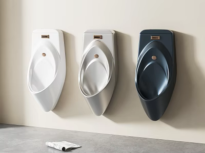 Three Modern Urinals Mounted on Wall in White Light Grey Dark Grey with Light Wall 3d model