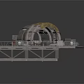 Industrial Sci Fi Platform Structure With Domed Canopy Metal Frames Stairs And Machinery