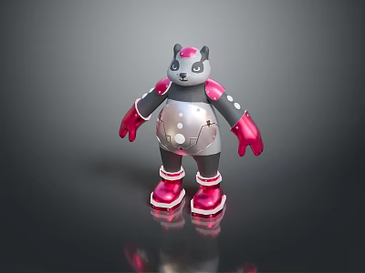 Cute Tech Inspired Animated Game Character With Gray Body Pink Gloves And Silver Mechanical Parts 3d model