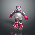 Cute Tech Inspired Animated Game Character With Gray Body Pink Gloves And Silver Mechanical Parts