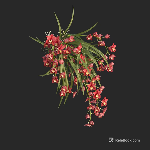 Vibrant Red Orchids With Lush Green Leaves Hanging In Natural 3d model 