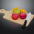 Fresh Red and Green Apples with Sliced Oranges on Wooden Cutting Board and Kitchen Knife