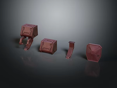 Four Red Block Shaped Character Creature Design Components With Different Structures 3d model