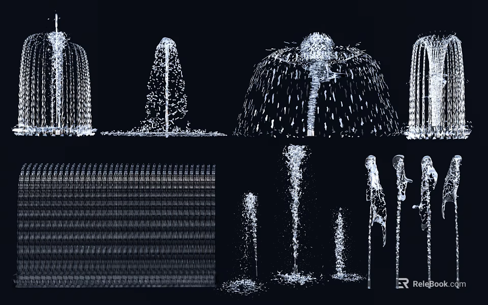 Different Shaped Garden Ornaments Featuring Columnar Umbrella Shaped And Layered Fountains 3d model 