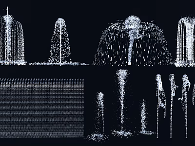 Different Shaped Garden Ornaments Featuring Columnar Umbrella Shaped And Layered Fountains 3d model