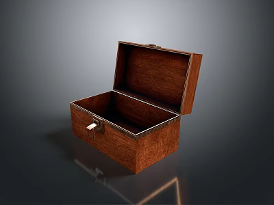Open Wooden Storage Box With Natural Wood Grain And Metal Clasp For Daily Use 3d model