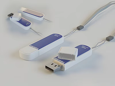 Daily Use Electrical USB Flash Drives With White Blue Design Lanyard And Open Closed Styles 3d model