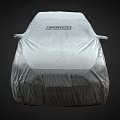 Gray Protective Car Cover Fully Covering Vehicle On Dark Background Surface 3d model