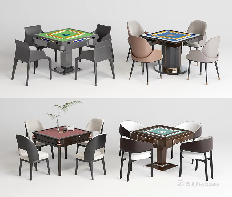 Modern Entertainment Table Design With Comfortable Chairs And Stylish Colorful Tabletops 3d model 