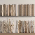 Wooden Room Dividers With Vertical Slats And Branch Like Designs For Interior Decor
