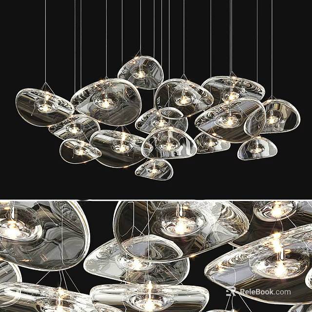 Modern Transparent Glass Pendant Lights With Unique Cloud Shaped Design For Interior Illumination 3d model 