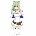 Woman With Green Hair And Cat Ears Wearing White Outfit Blue Accents And Brown Belt