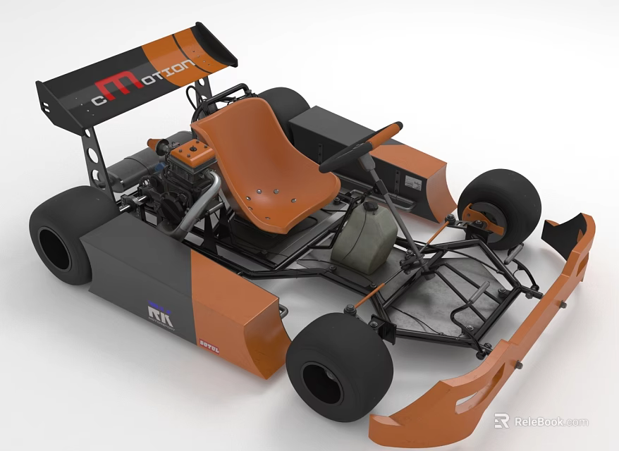 Orange And Black Racing Go Kart With Bucket Seat Large Wheels And Reinforced Frame 3d model 