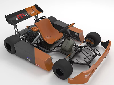 Orange And Black Racing Go Kart With Bucket Seat Large Wheels And Reinforced Frame 3d model