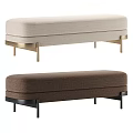 Modern Upholstered Bench with Light Beige and Dark Brown Fabric and Gold Black Metal Legs