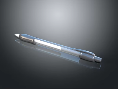 Sleek Silver Ballpoint Pen With Ergonomic Grip And Refillable Ink Cartridge 3d model