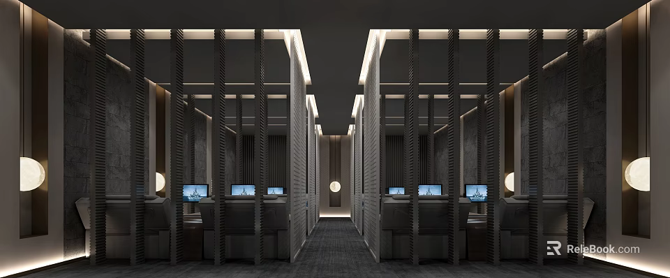 Modern Bath Center Interior Design With Partition Seating And Screen Facilities 3d model